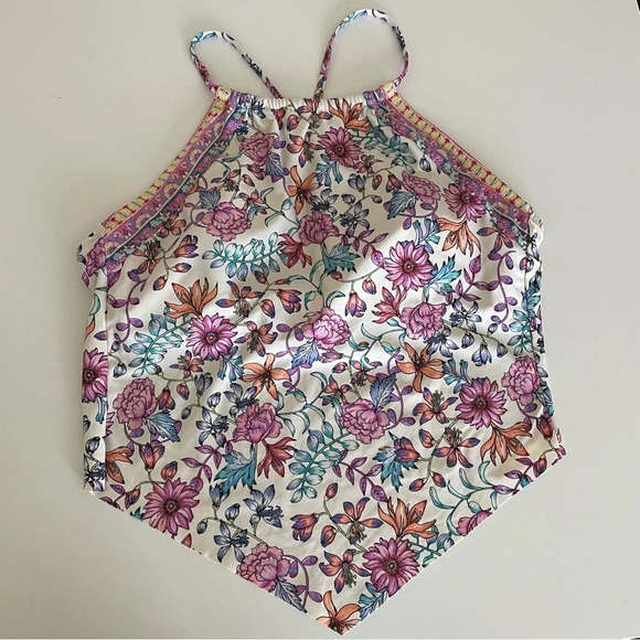 Kenneth Cole Reaction Bikini Top Halter Top Small Adjustable Tie Straps Floral - Picture 1 of 9